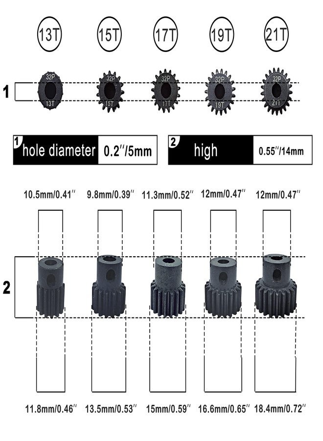 HOPLEX 32P 5mm Hardened Metal Pinion Motor Gear Set 13T 15T 17T 19T 21T with 3.175mm Coupler for RC Buggy Car Monster Truck - Image 4